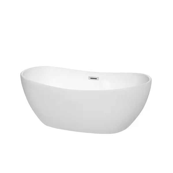 Rebecca 60 In. Acrylic Flatbottom Non-Whirlpool Bathtub in White with Polished Chrome Trim