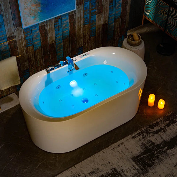 59" X 31.5" Whirlpool Water Jetted & Air Bubble Heated Soaking Combination Bathtub with Tub Filler