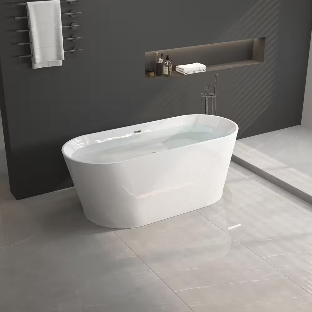 67 In. X 29 In. Acrylic Flatbottom Alcove Freestanding Soaking Bathtub in White