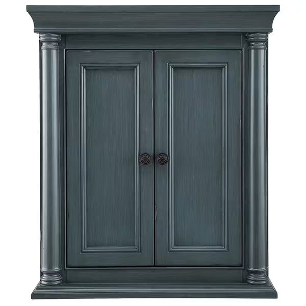 Strousse 26 In. W X 8 In. D X 30 In. H Bathroom Storage Wall Cabinet in Distressed Blue Fog