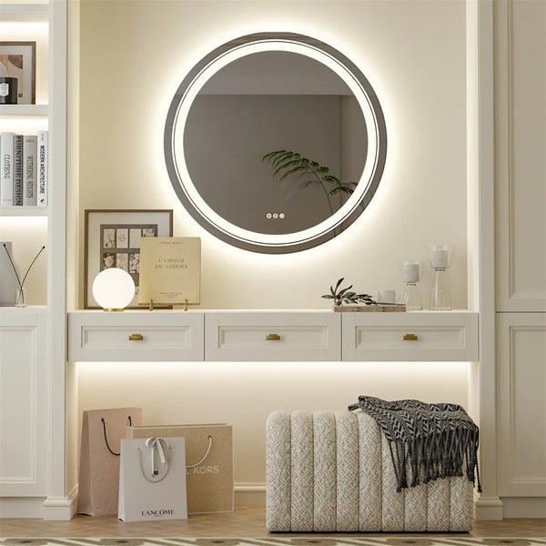 Smart Illuminate LED Mirror for Bathroom round Waterproof Washroom Toliet Wash Basin Bath Shower Fogless Mirror