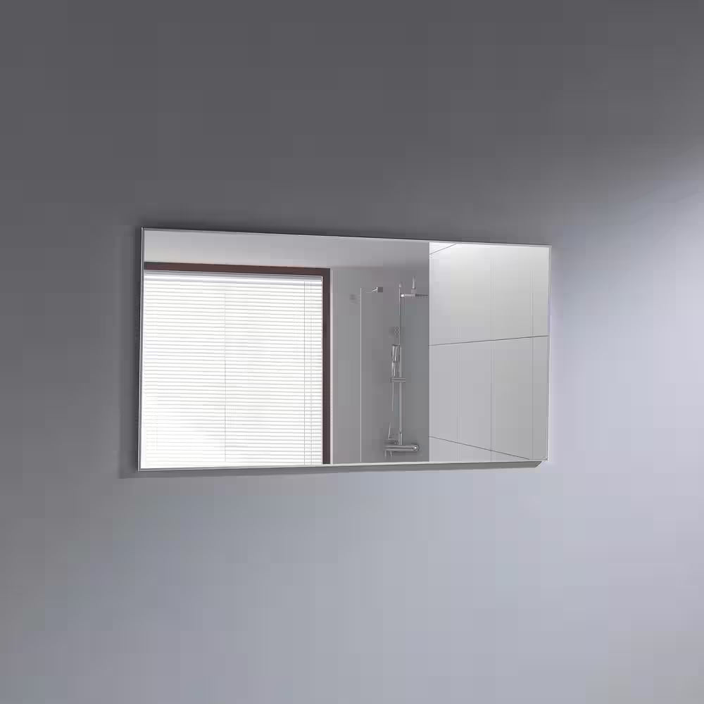 Sax 60 In. W X 30 In. H Framed Rectangular Bathroom Vanity Mirror in Brushed Silver