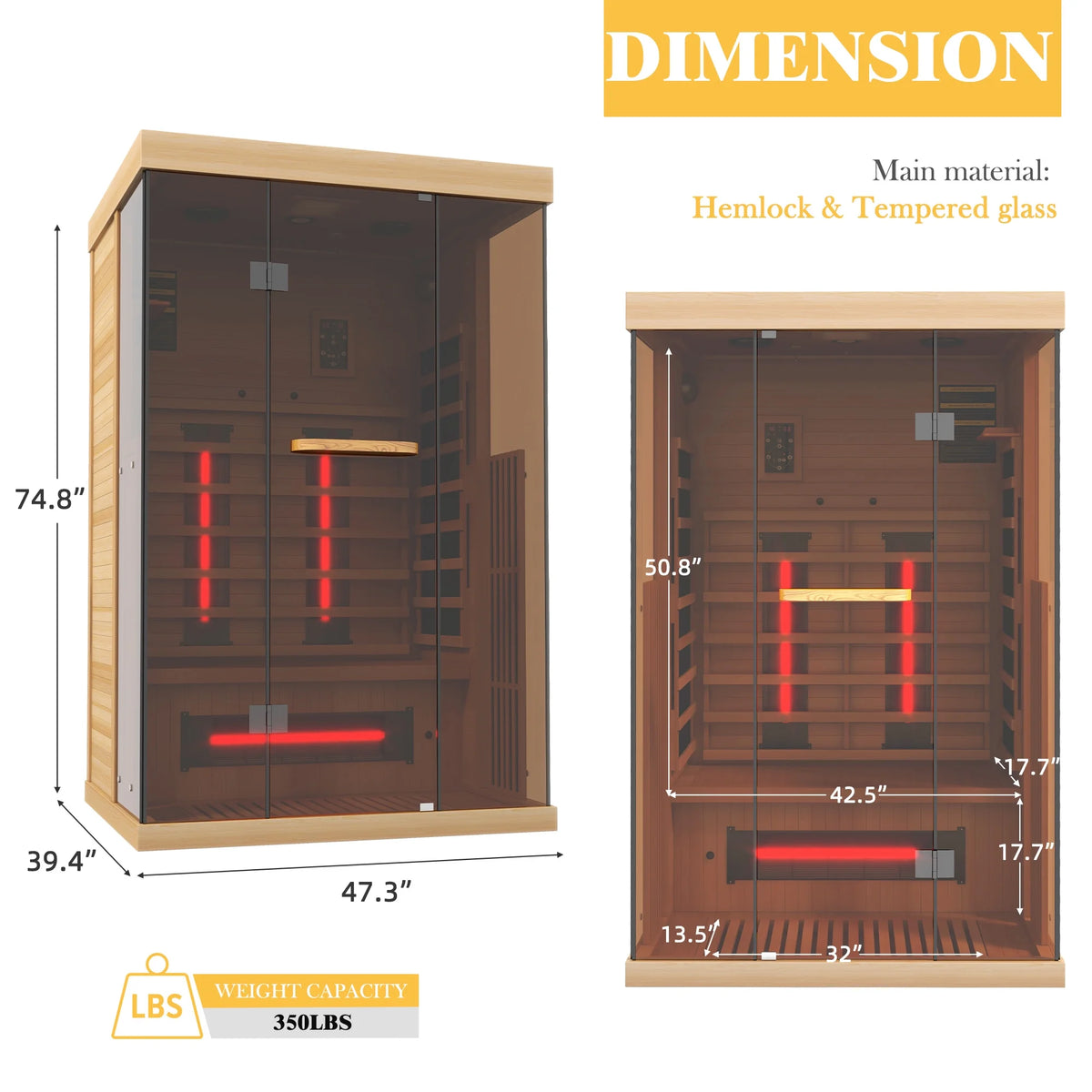 Infrared Sauna, 1-2 Person Home Sauna with 10 Minutes Warm-Up Heater Tube& Carbon Panels