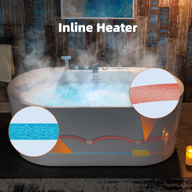 59" X 31.5" Whirlpool Water Jetted & Air Bubble Heated Soaking Combination Bathtub with Tub Filler