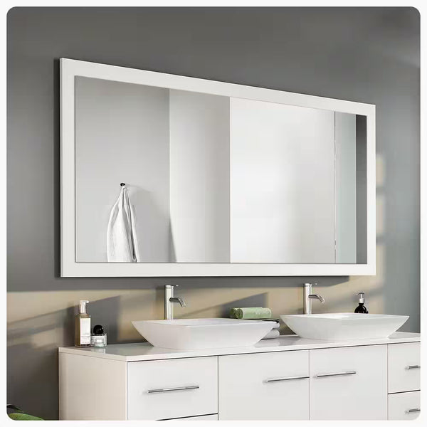 Sun 60 In. W X 30 In. H Framed Rectangular Bathroom Vanity Mirror in Gloss White