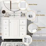 36 Inch Bathroom Vanity with Sink, Bathroom Sink Vanity with Adjustable Shelves and 4 Drawers, Built-In Soft Closing Doors, Freestanding Bathroom Vanity Cabinet for Bathroom, White