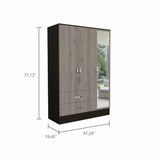 Mirrored Armoire Draggo, Double Door Cabinet, Two Drawers , Rods, Black Wengue/ Light Gray Finish