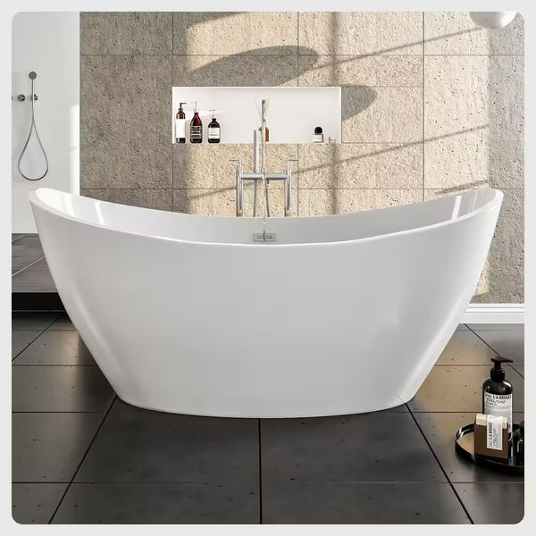 Bella 60 In. Acrylic Flatbottom Freestanding Bathtub in White