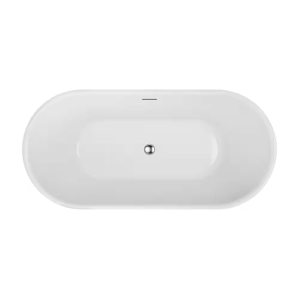 59 In. X 31.5 In. Acrylic Freestanding Flatbottom Double Ended Soaking Bathtub in White