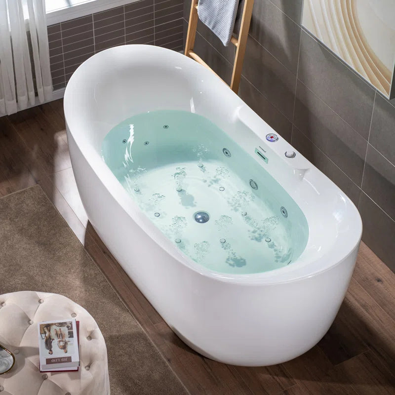 72" Whirlpool and Air Bubble Freestanding Heated Soaking Bathtub with LED Control Panel