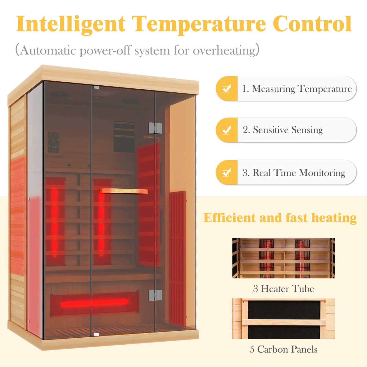 Infrared Sauna, 1-2 Person Home Sauna with 10 Minutes Warm-Up Heater Tube& Carbon Panels