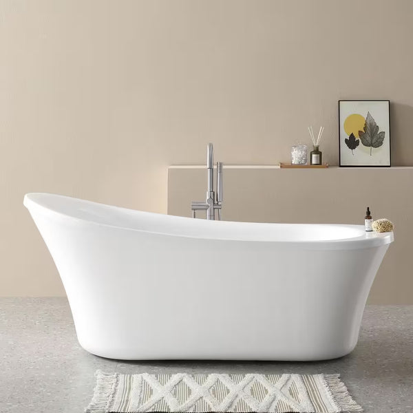 Aiden 70 In. Acrylic Freestanding Soaking Bathtub in White Including Chrome Freestanding Faucet