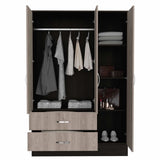 Mirrored Armoire Draggo, Double Door Cabinet, Two Drawers , Rods, Black Wengue/ Light Gray Finish