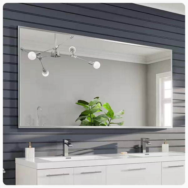 Sax 72 In. W X 30 In. H Framed Rectangular Bathroom Vanity Mirror in Brushed Silver