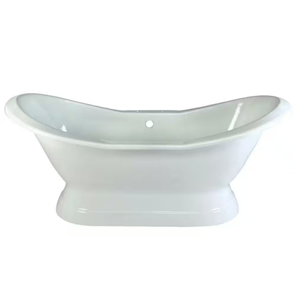 72 In. Cast Iron Pedestal Double Slipper Flatbottom Bathtub in White with 7 In. Deck Holes